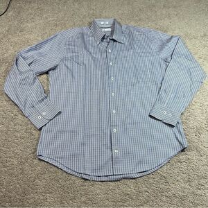 Peter Millar Long Sleeve Button Down Shirt Plaid Blue Cotton Blend Size L